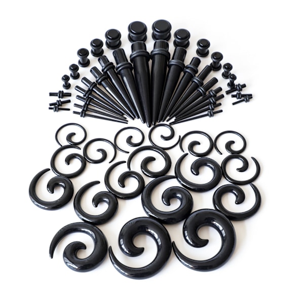 Ørestrækkingskit (Sort) 54 Stykker 14G-00G Øre Gauge Expander S