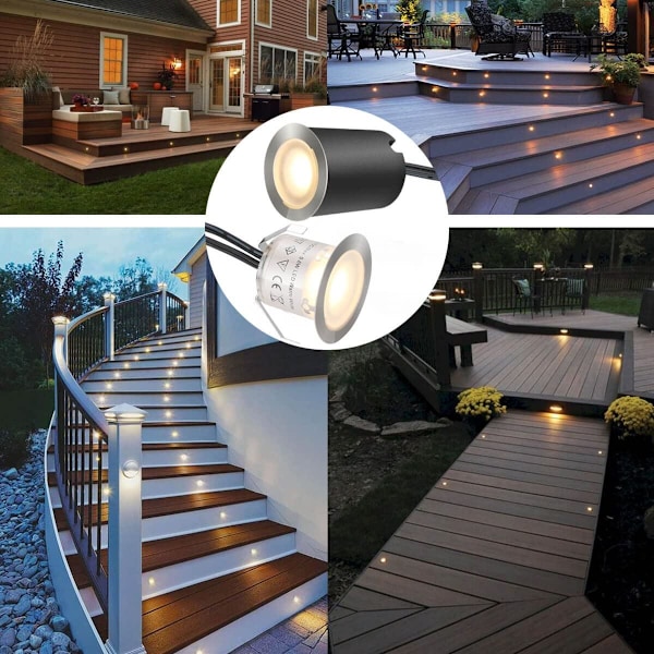 16 LED IP67 Vattentät, Ø 32mm, Utomhus Infällda Spotlights för Träterrass Pool Trädgård Trappor Trädäck (Med EU-kontakt Vit 2800k)