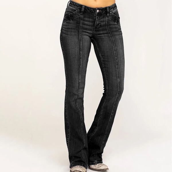 Naisten matalavyötäröiset levenevät farkut, joustavat denimhousut, bootcut, musta musta[DH]