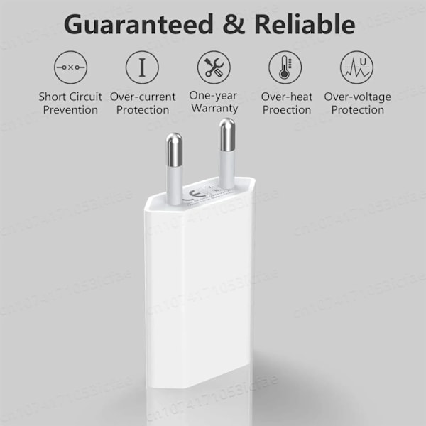 5 stk. 5V 1A Eu AC Hjem Reise USB Vegglader For IPhone 6 7 8 plus x xr 11 12 13 14
