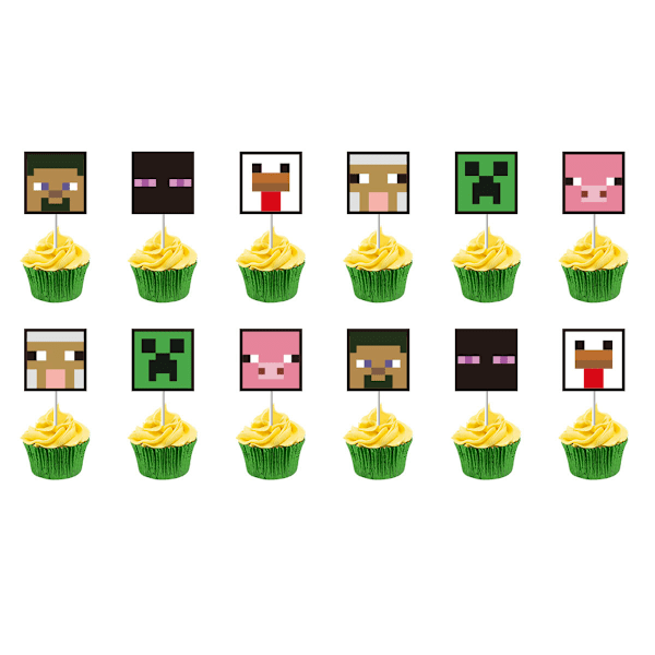 26 Minecraft dekorationer, fødselsdagskager, cupcake I