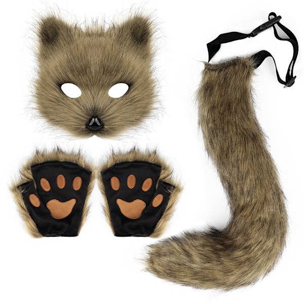 Halloween-asu simulaatio kettunaamio käsineet pehmoinen ketunhäntä käsintehty eläimen häntä cosplay rekvisiitta tarvikkeet Oranssi kolmiosainen setti Orange three-piece set One Size