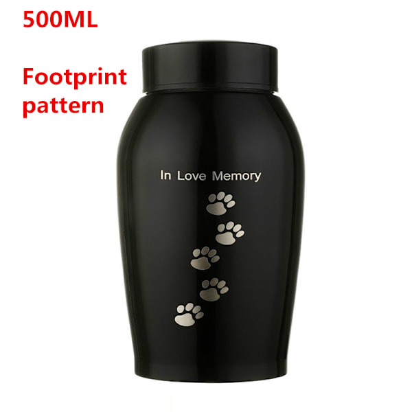 Svart/Guld Rostfritt Stål Urnor Husdjur Hund Katt Fåglar Mus Kremering Aska Urna Minnesmärke Columbarium Husdjursminnen 500ML Fotavtryck en 500ML Footprint blac