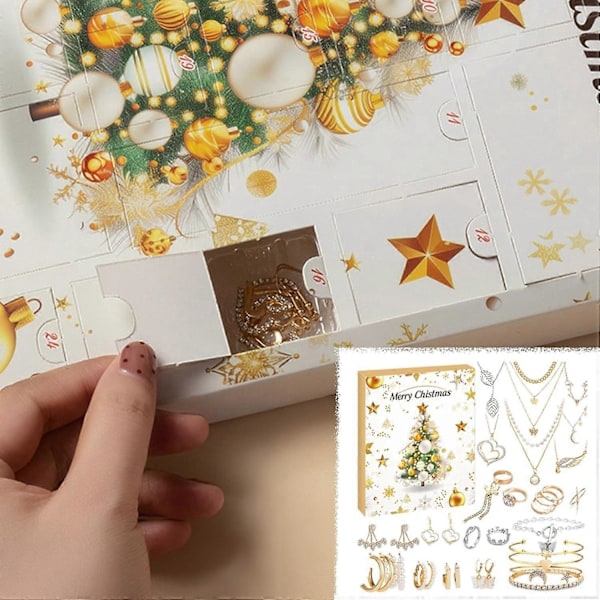 Smykke Adventskalender 2024, 24 Dagers Juletelling Adventskalender, Nedtelling Kalender 2024, Trendy Smykkesett for Voksne Kvinner og T Jewelry Advent Calendar