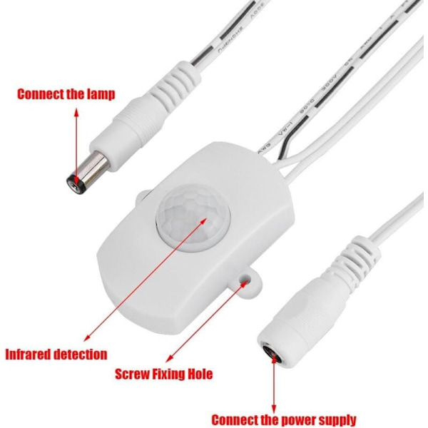 4A DC 5-24V Mini PIR Infrapuna Liiketunnistin Kytkin Joustava LED-valonauha, Valkoinen Musta (Valkoinen)