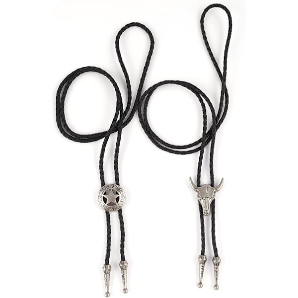 st Mode Bolo Slips Läder Halsband Halsband Ko Skalle, Ranger Stjärna Svart Halsband Halsband Western Cowboy Vintage Bolo Slips Retro Slips