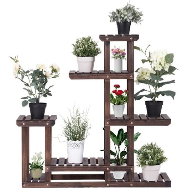 Trestativ i tre for planter Blomsterstativ 6 nivåer 95 x 25 x 96 CM Pottehylle Brun