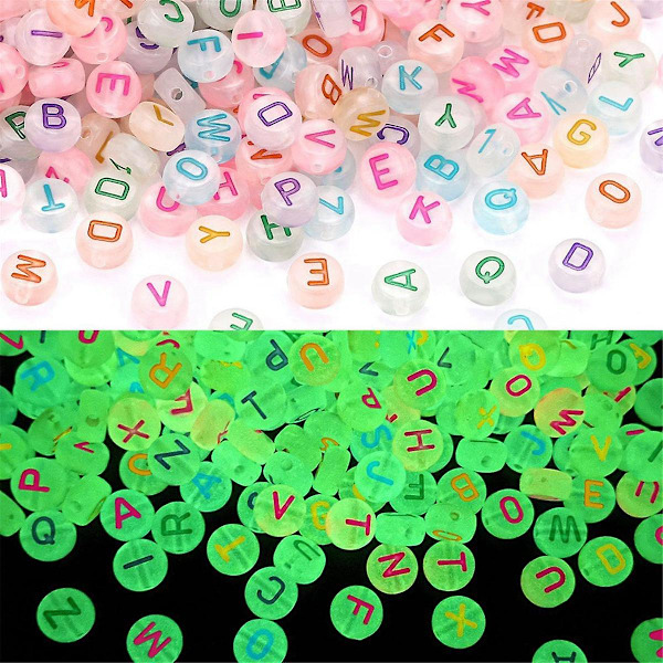 1000 stk. glødende akryl bogstavperler, runde bogstavperler, der lyser i mørket, perler til armbånd, smykkefremstilling, gør-det-selv-håndværk