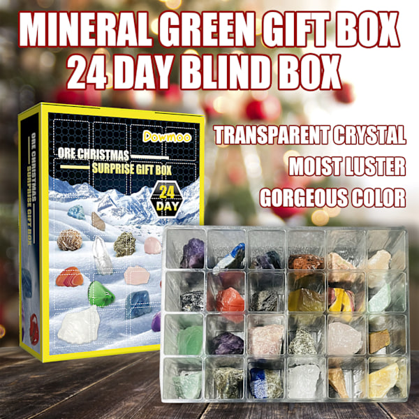 24-roms Mineral Gaveeske Blind Box Juletelling 24 Dager Overraskelse Flerfarget Mineral Leke Gaveeske