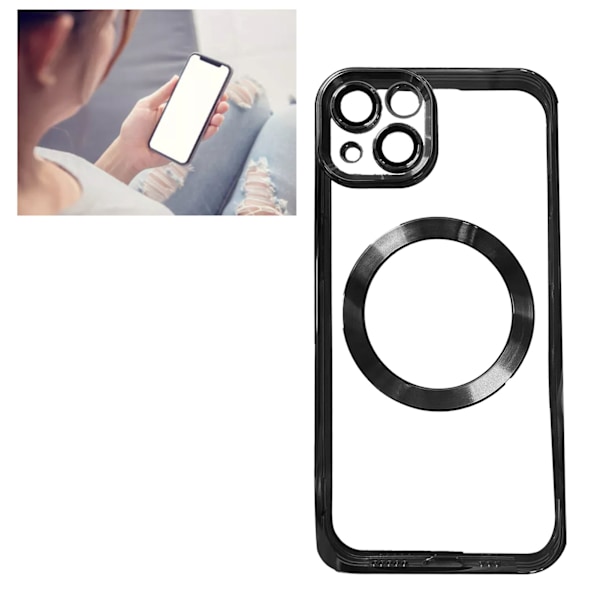 Trendigt elektropläterat magnetiskt sugfodral med full täckning och stöttåligt mobilskal för iPhone 13 i svart