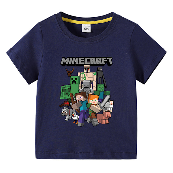 Sommer T-skjorte for barn med Minecraft trykt 100-150 mørk blå dark blue 100 cm