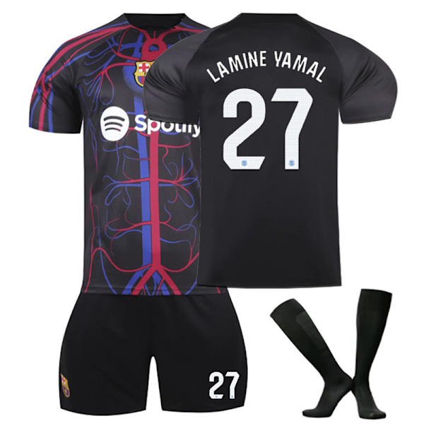 Barcelona LAMINE Yamal #27 Away Kit, 23-24 FCB Joint Special Edition Black Kids Adult Soccer Training Shirt, Christmas Gift, Birthday Gift 26