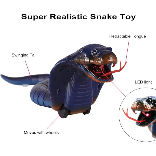 Fjernstyrt Slange Oppladbar Simulering RC Slangeleke 43 cm Lang Falsk Kobra Dyre Triks Skummel Spøkeleke for Barn (Blå)