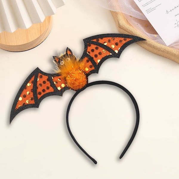 Halloween Bat Pandebånd med Glitterpailleter Hårbånd Halloween Hårbøjle Orange Hårtilbehør til Kvinder Halloween Fest Prom Hovedbeklædning