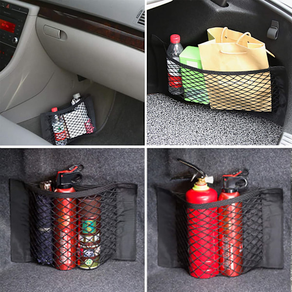 Bagagenet i sort (2 stk) med stærke velcrostropper - bilnet bagagerums organizer med velcro - elastisk