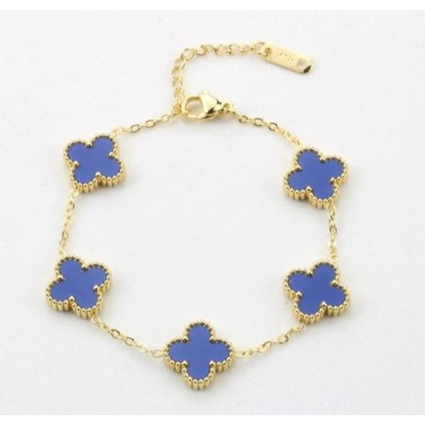 Armband i 18k guldpläterat rostfritt stål med fyrklöver på båda sidor Blue