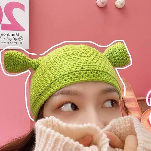 Unisex Shrek Håndstrikket Uldhue, Holdbar Varm Uldhue, Håndstrikket Hue, Cosplay Hue, Vinter Uldhue