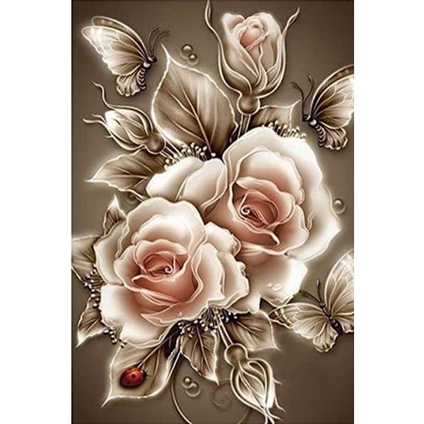 5D diamond painting, vase full of diamonds, decorative painting for butterflies and bird flowers-Dark rose gold- (12*16 inches)