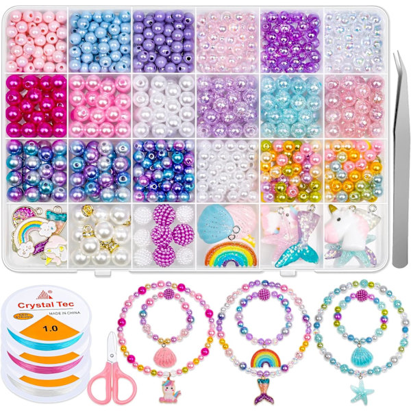 773pcs Mermaid Charm DIY Bead Kit for Kids Girls with Pearl Starfish Shell with Mermaid Beads for Making Bracelet Necklace