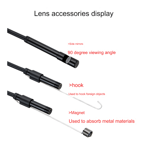 Endoskopkamera, rørinspeksjonskamera, IP67 Endoskopkamera med 6 LED-lys 5m myk kabel for iPhone iOS Android Smartphone