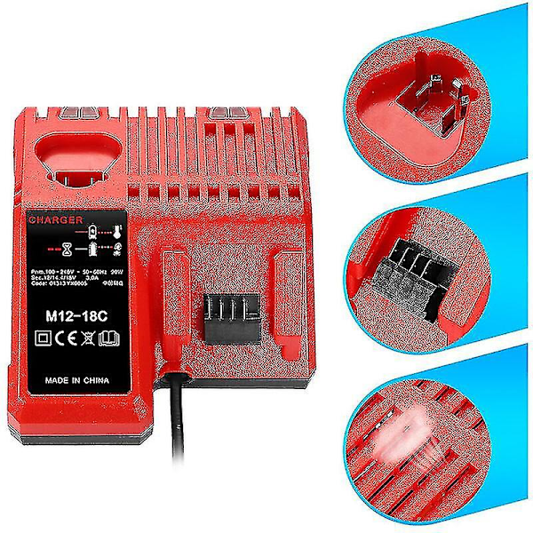 M12-18c Li-ion Batteriladdare för Milwaukee 12V 14.4V 18V C1418c 48-11-1815/1828/1840 M18 M14 M12 Litiumbatteri BY