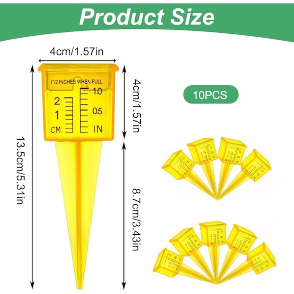 Vattenmätare för regn, 10 st mätkopp regnmätare, 1,6 bred mun gräsbevattningsmätare sprinkler regnmätare, utomhus sittplatsverktyg