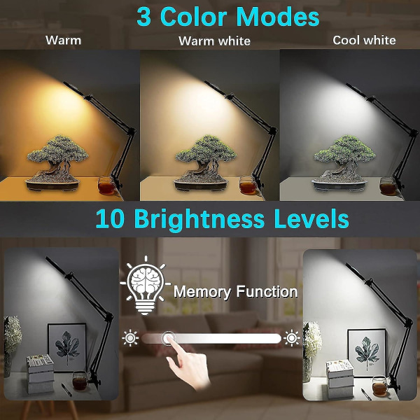 5x Förstoringsglas med Lampa, 3 Färglägen Steglöst Dimbar 8-Dioptri Äkta Glaslins Förstoringsglas med Skrivbordslampa