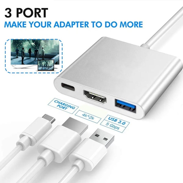 USB-C HUB Adapter Typ-C till USB HDMI-kompatibel 4K Adapter Conne
