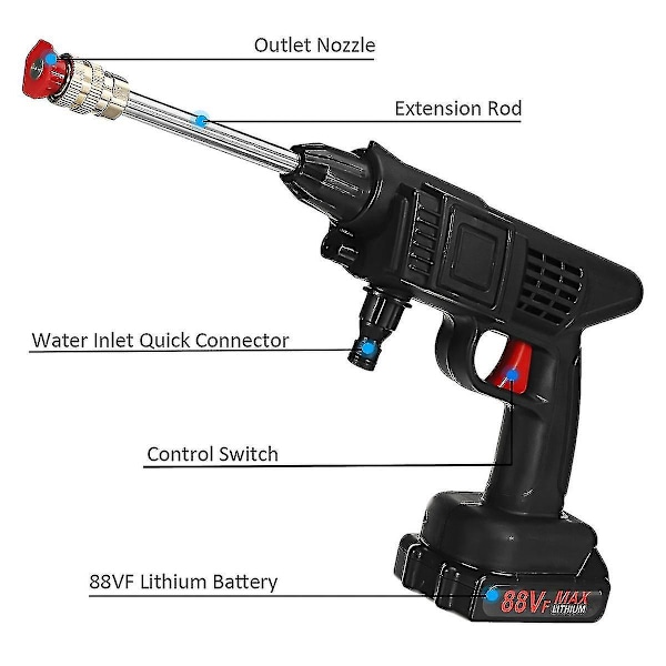 60 baarin 1500 W:n akkukäyttöinen korkeapainepesuri, ladattava sähköinen vesivaahtokone akulle