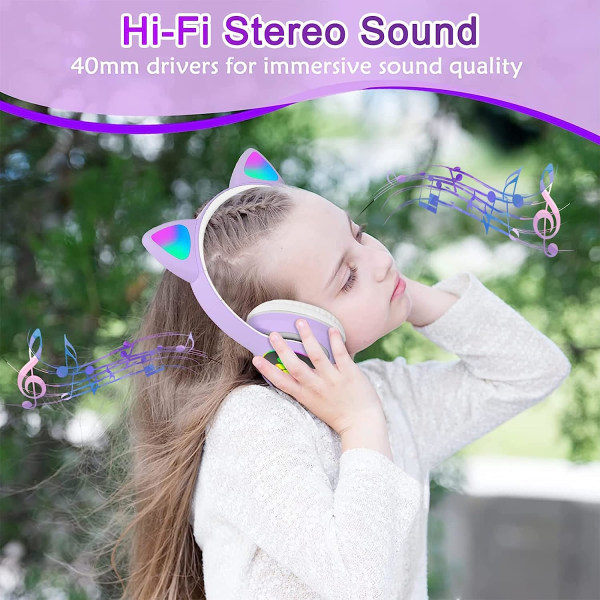 Nya Bluetooth-hörlurar för barn, hopfällbara med LED-ljus Pink