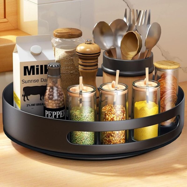 MINKUROW Rotating Tray Rotating Spice Rack Metal Steel Rotating Kitchen Spice Rack for Storing Spices in Kitchen Cabinets Storage 12" Black