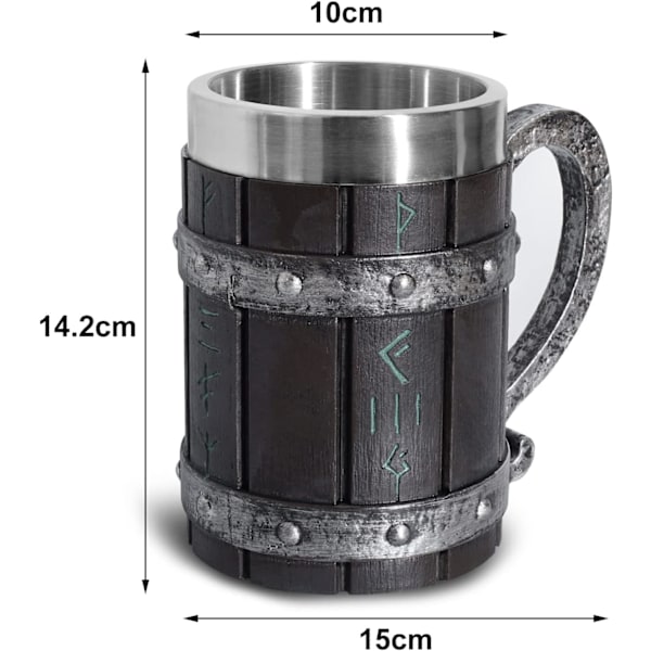 Nordiske Viking Rune Ølkrus - Stort Eikekrus - Med 3D Resin - For Menn, Farsdagsgave 550ml{DH}