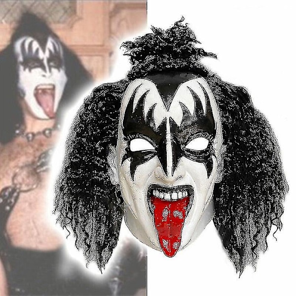 Halloween Jul Halloween Kiss Gene Simmons Läskig Cosplay Latex Huvudmask Läskig Huvudbonad Fest Fancy Dress Up Demon Kostym Rekvisita style 2