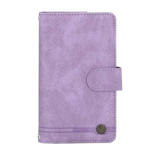 PU Läderplånboksfodral för Galaxy S22 Dragkedja Flip Folio Plånbok RFID-blockerande Skyddsfodral med Handledsrem Magnetisk Stängning Inbyggt Ställ