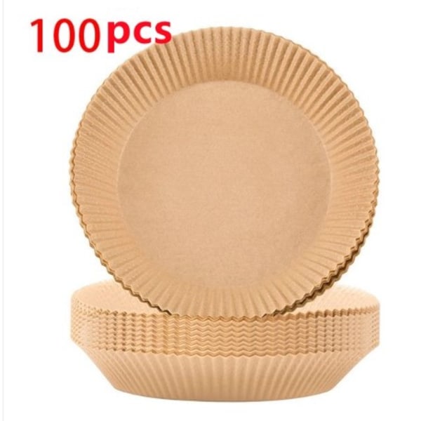 100 stk. Air Fryer Bagepapir Nonstick Engangsforet Ikke-perforeret Rund 100pc Brown