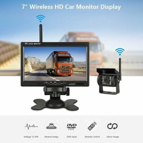 Langaton ajoneuvon peruutuskamera 7 tuuman LCD-näytöllä kuorma-autolle, bussille, matkailuautolle, perävaunulle, kaivinkoneelle 12V-24V Vedenpitävä IP67 Kulma 120¡ã