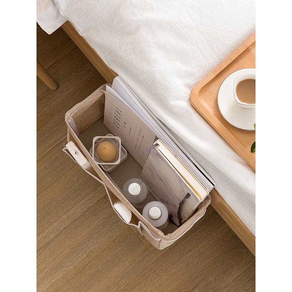 Sengeopbevaring, sengelomme, hængende sengeopbevaring, sengehængende kurv, til køjeseng, kan holde TV-fjernbetjening (beige), 31*11*16cm
