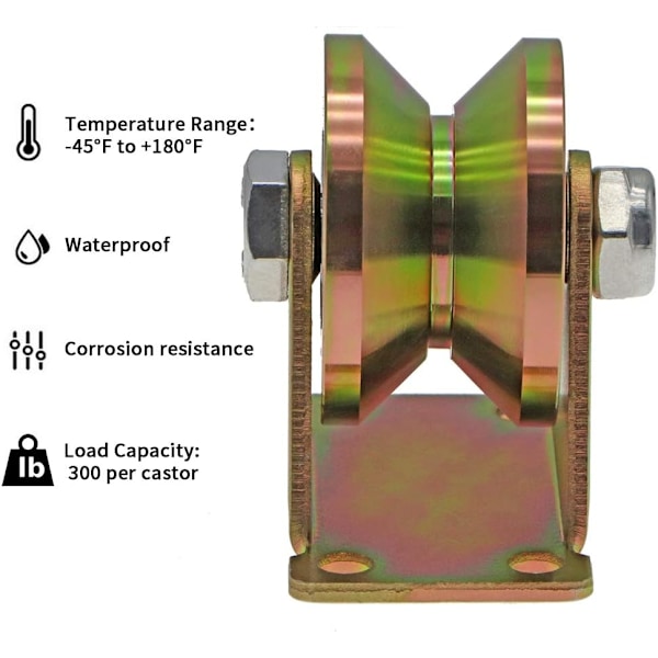 4 V-spårade hjul, 50 mm skjutgrindshjul, 300 kg per rulle
