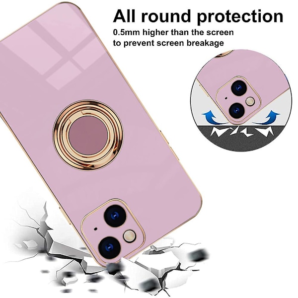 Iphone 14 Plus -näytönsuojakalvolla, pinnoitettu sisäänrakennetulla 360 asteen kiertävällä magneettirenkaalla, jalustan pidike, 2 kpl purple