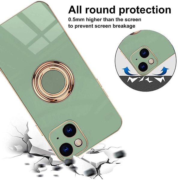 Iphone 14 Plus -näytönsuojakalvolla, pinnoitettu sisäänrakennetulla 360 asteen kiertävällä magneettirenkaalla, jalustan pidike, 2 kpl green