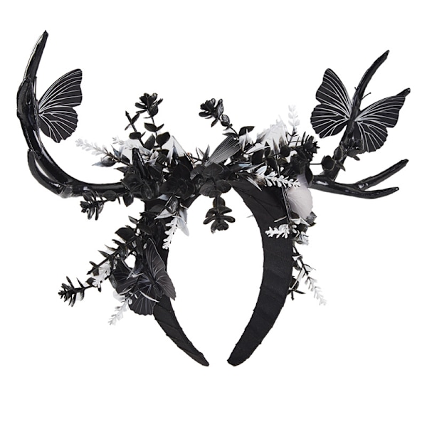 Håndlaget Svart Hjortehorn Hårbøyle Gotisk Reinsdyrhorn Alvekron Dark Forest Sommerfugl Hodeplagg for Kvinner Jenter R{DH}