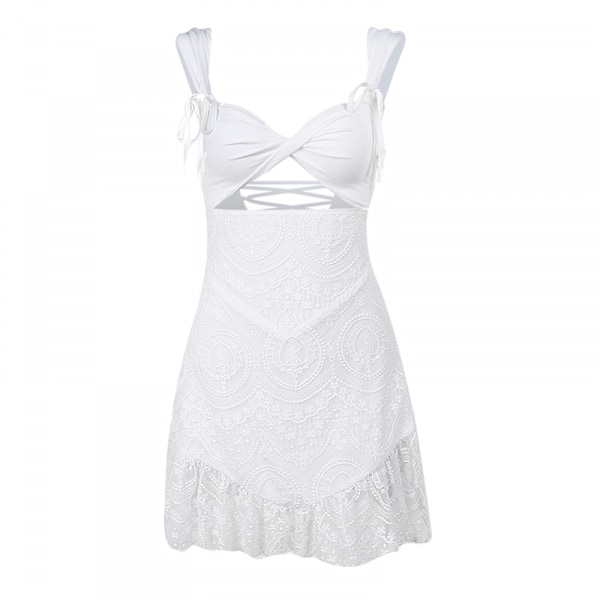 Kvinnor Y2k Cut Out Miniklänning Låg Skuren Bodycon Kort Klänning Volang Öppen Rygg Sommarklänning Sexig Utekväll Streetwear L