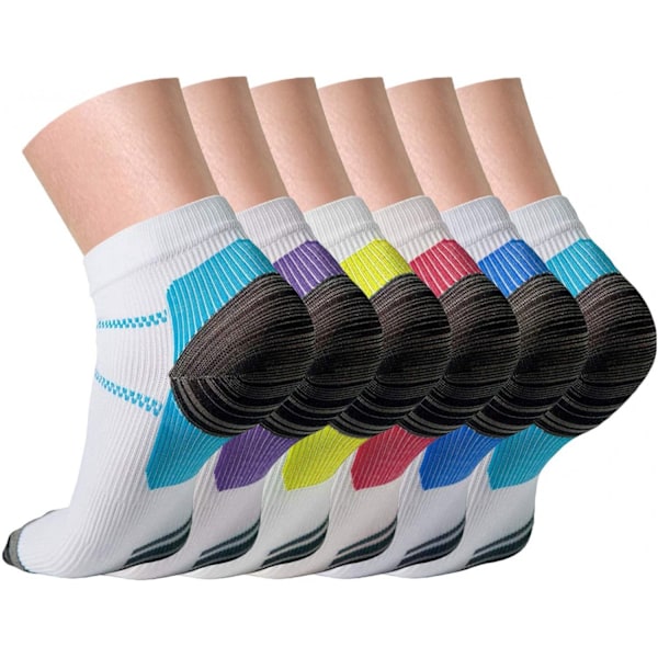 Short Socks 6 Pairs Colorful Compression Socks for Pain/Swelling - WELLNGS