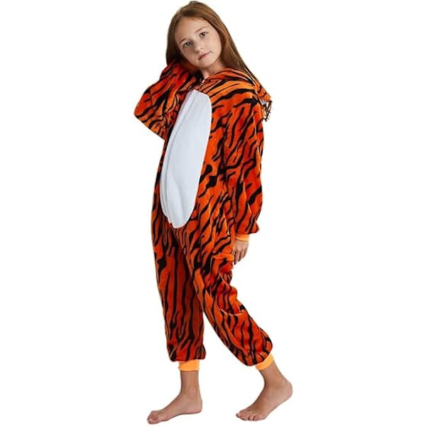 Fleece-lastuinen lasten tiikerin onesie-pyjama jouluun, halloweeniin, eläinten cosplay-pyjamaasu, tiikerin asu, 120 cm