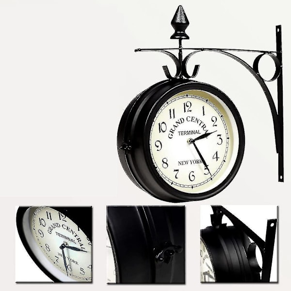 Væg ur smedejern haveur stationsur 2-sidet håndlavet Grand Central Terminal New York【DH】