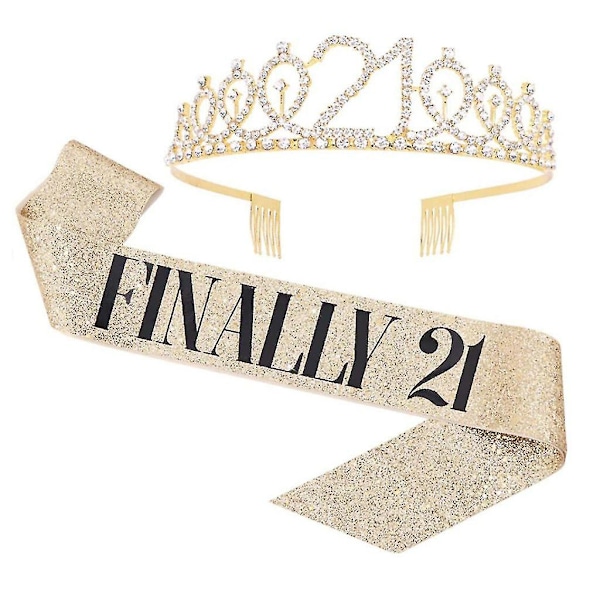 Kvinners glitrende strass bokstav trykk sash tiara sett bursdag Golden 21 Years Old