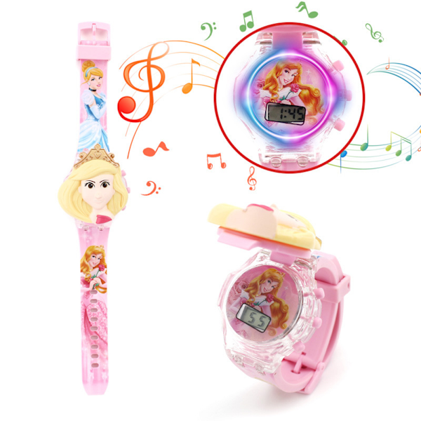 Barns Tecknad Flip Musik Klocka med Blinkande Ljus Smart Klocka Sport Princess