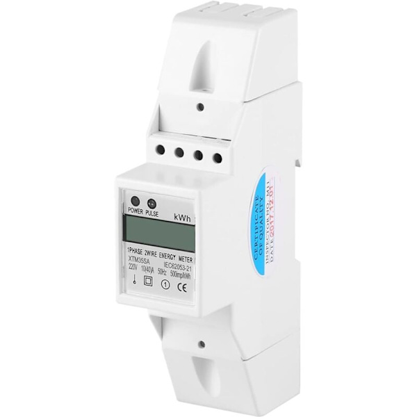 Enfas digital energimätare, LCD-display, 7+1 siffrig skärm, elektronisk KWh-mätare med DIN-skena, 10 (40) A (220 V, 10 (40) A) NPTERBL