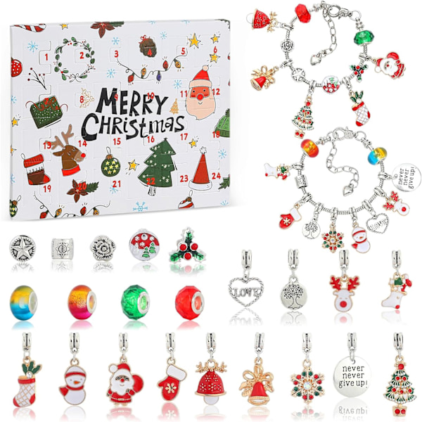 24 kpl joulukalenteri 2024 rannekoru Countdown Blind Box DIY rannekorut koriste Adventtikalenteri joululahjasetti tytöille pojille lapsille naisille