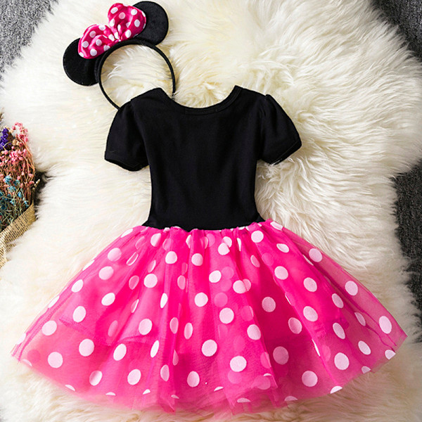 Jente Mickey Pettiskjole Barn Minnie Polka Dot Julekjole rosa pink 100cm